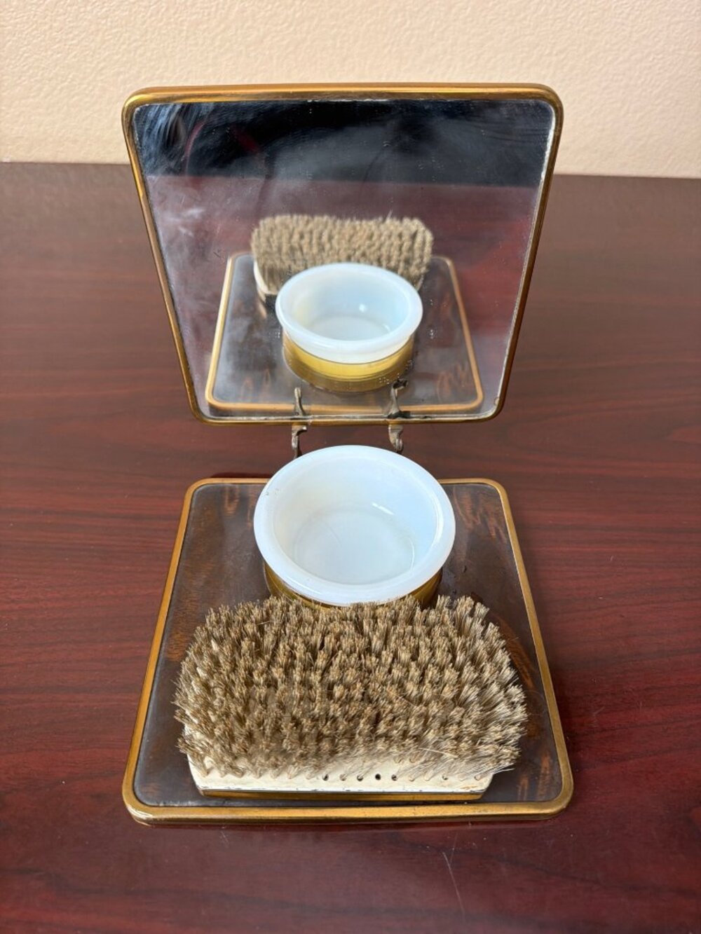 VTG Art Deco Celluloid Faux Tortoise Shell Gentleman's Dresser Set Mirror Brush - Picture 2 of 16